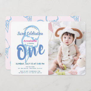 Invitation Photo Blue Ice CreamGirl 1er anniversaire