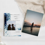 Invitation Photo Blue Nautical Destination Wedding<br><div class="desc">Ce Blue Nautical Destination Wedding Photo Invitation design associe le blanc élégant et classique avec des vagues d'aquarelle bleu foncé de l'océan comme décor magnifique pour une typographie minimaliste sophistiquée et des détails de script boho. Idéal pour une esthétique nautique de luxe moderne, avec un style de plage marine d'ambiance...</div>