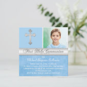Invitation photo Blue Silver First Holy Communion (Debout devant)