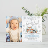 Invitation Photo Blue Silver Woodland Onederland 1er annivers (Debout devant)