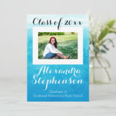 Invitation Photo Blue Watercolor Lycée Graduation/fête (Debout devant)