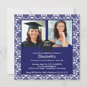 Invitation photo Blue & White Damask (Devant)