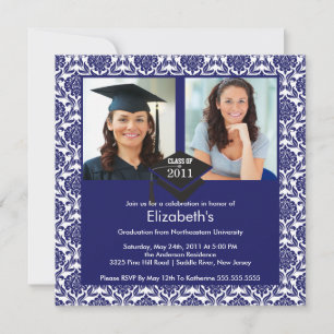 Invitation photo Blue & White Damask