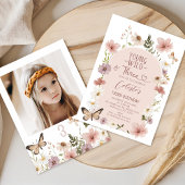 Invitation Photo Blush Wildflower Young Wild Three Birthday 