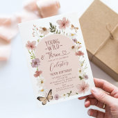 Invitation Photo Blush Wildflower Young Wild Three Birthday 