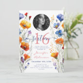 Invitation PHOTO Boho Aquarelle Fleur sauvage Sweet 16 Party (Debout devant)