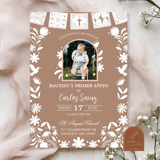 Invitation Photo Boho Brown Cielito Lindo Baptism