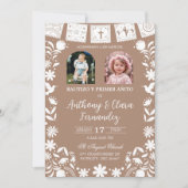 Invitation Photo Boho Brown Cielito Lindo Twins Baptis (Devant)