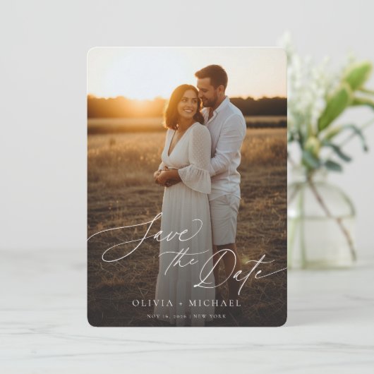 Invitation Photo Boho Elegant Moderne QR Code Enregistrer la  (Debout devant)