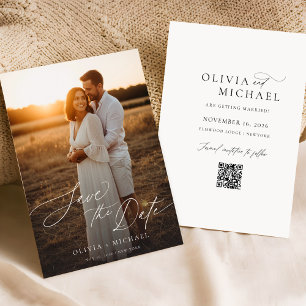 Invitation Photo Boho Elegant Moderne QR Code Enregistrer la
