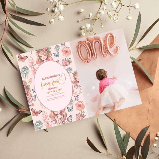 Invitation Photo Boho Fairy First Girl's 1st Birthday