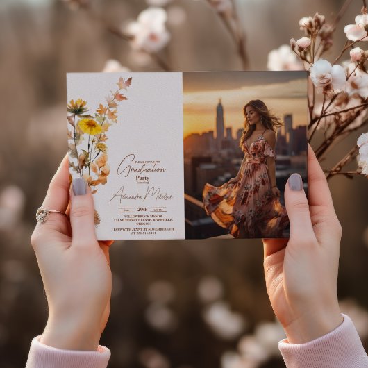 Invitation Photo Boho Fleur sauvage Graduation