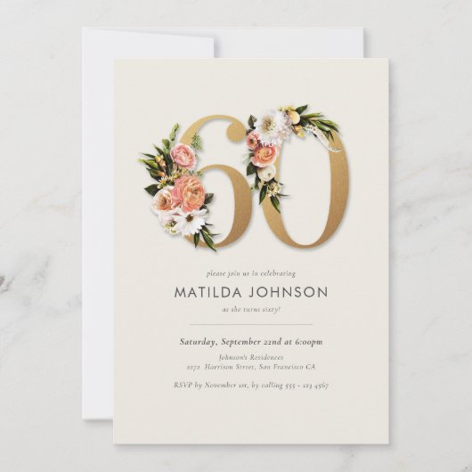 Invitation Photo Boho Floral 60e anniversaire (Devant)
