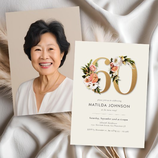 Invitation Photo Boho Floral 60e anniversaire