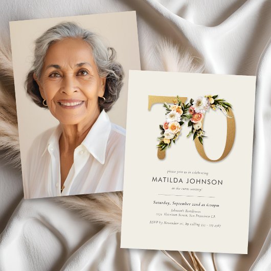 Invitation Photo Boho Floral 70e anniversaire