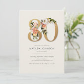 Invitation Photo Boho Floral 80e anniversaire (Debout devant)