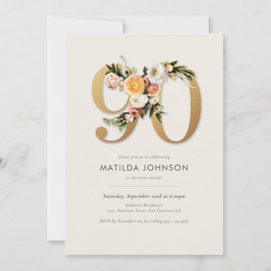 Invitation Photo Boho Floral 90e anniversaire (Devant)