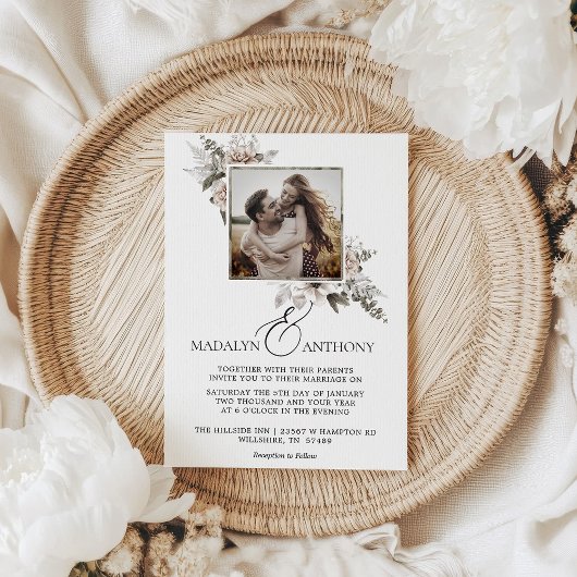 Invitation Photo Boho Floral Watercolor Mariage