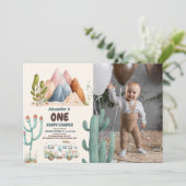 Invitation Photo Boho One Happy Camper 1st Birthday Party (Debout devant)