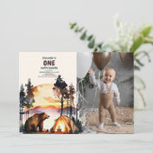Invitation Photo Boho One Happy Camper 1st Birthday Party (Debout devant)