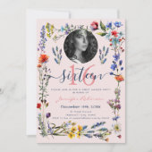 Invitation PHOTO Boho Pressé Fleur sauvage Sweet 16 Blush (Devant)