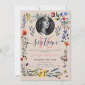 Invitation PHOTO Boho Pressé Fleur sauvage Sweet 16 Champagne (Devant)