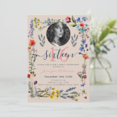 Invitation PHOTO Boho Pressé Fleur sauvage Sweet 16 Champagne (Debout devant)