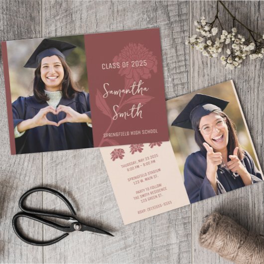 Invitation Photo Boho Rouge
