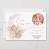 Invitation Photo boho rustique pampas lune florale 1er annive (Devant)