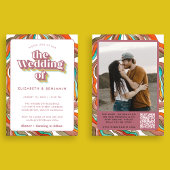 Invitation Photo Boho Super rétro QR Code Pink Wavy Mariage