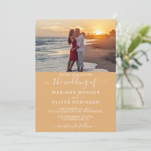 Invitation Photo Boho Yellow Mariage (Debout devant)