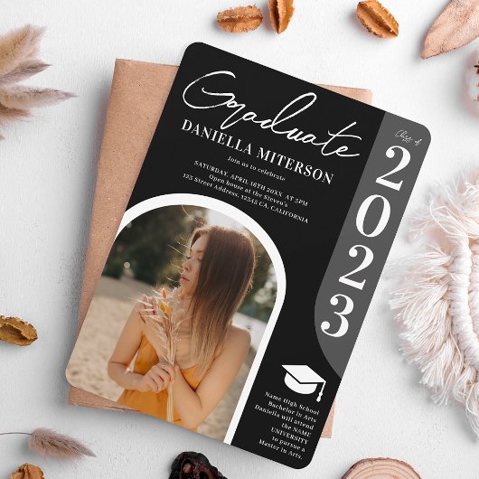 Invitation Photo bold 2023 arch graduation noire