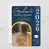 Invitation Photo bold 2024 arche bleu foncé graduation (Devant)