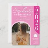 Invitation Photo bold 2025 arch chaud rétro graduation rose (Devant)