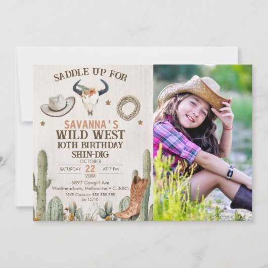 Invitation Photo Boot Wild West Western Anniversaire Invitati (Devant)
