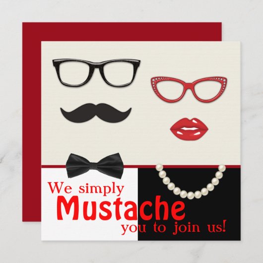 Invitation Photo Booth Prop Mustache fête d'anniversaire (Devant / Derrière)