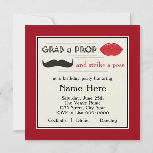 Invitation Photo Booth Prop Mustache fête d'anniversaire (Dos)