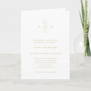 Invitation Photo botanique d'or propre Mariage élégant