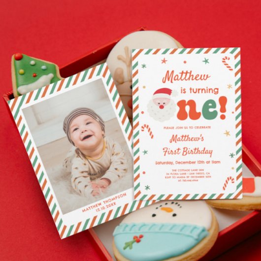 Invitation Photo Boy Noël 1er fête d'anniversaire