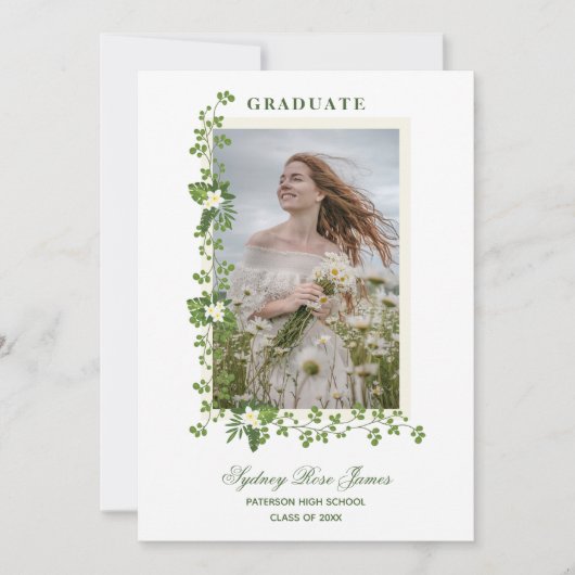 Invitation Photo Branches tropicales & Fleurs blanches Diplôm (Devant)