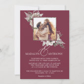 Invitation Photo Burgundy Boho Floral Watercolor Mariage (Devant)