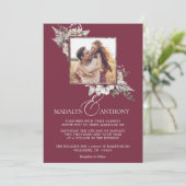 Invitation Photo Burgundy Boho Floral Watercolor Mariage (Debout devant)
