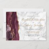 Invitation Photo Burgundy Gold Agate Mariage en marbre (Devant)