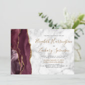 Invitation Photo Burgundy Gold Agate Mariage en marbre (Debout devant)