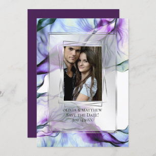 Invitation Photo Cadres d'argent Abstrait Plum Encre Turquois