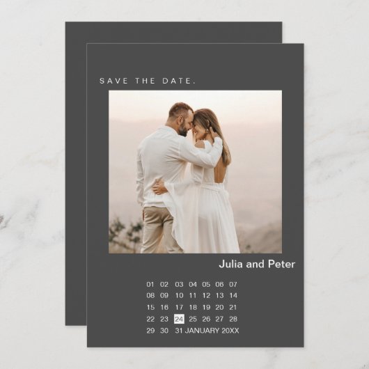 Invitation Photo & Calendrier Moderne Enregistrer La Date (Devant / Derrière)