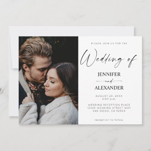 Invitation Photo Calligraphie noir et blanc simple (Devant)