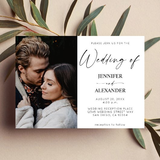 Invitation Photo Calligraphie noir et blanc simple