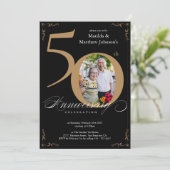 Invitation Photo Calligraphie Or Noir 50e Anniversaire (Debout devant)