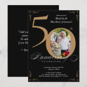 Invitation Photo Calligraphie Or Noir 50e Anniversaire (Devant / Derrière)